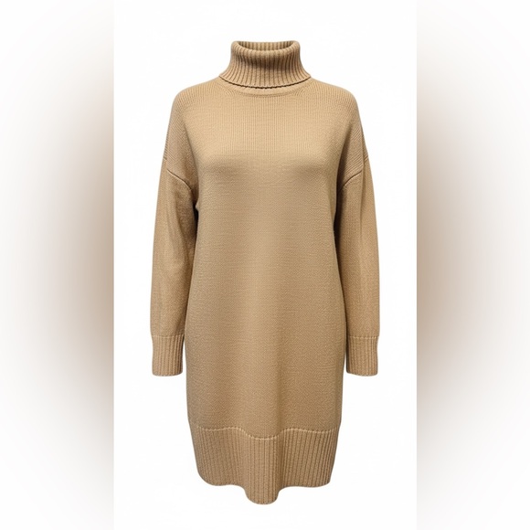 Zenana Outfitters Dresses & Skirts - Zenana Camel Turtleneck Sweater Dress Oversized Knit Cozy Fall Large